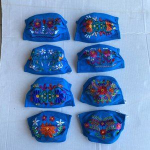 Embroidered Face Mask Hand Made Flowers Light Blue